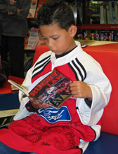 Jack in his shirt, reading