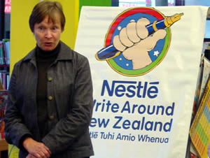 Local writer Joanna Orwin talking to students attending the Canterbury Zone launch.