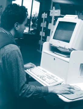 Accessing the Internet at a community library.