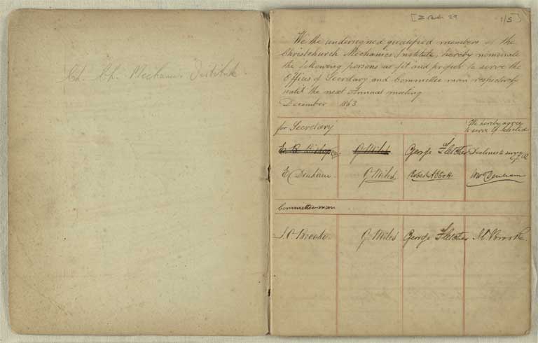 Nominations book, 1863-1873 / Christchurch Mechanics' Institute 1863-1873