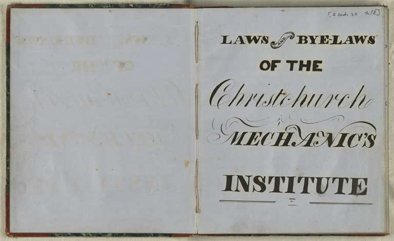 Laws and bye-laws of the Christchurch Mechanics' Institute, 28 September 1859 / Christchurch Mechanics' Institute 1859