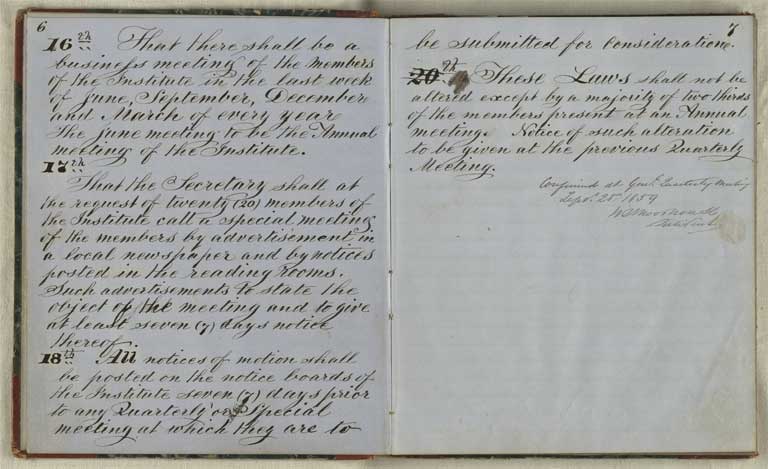 Laws and bye-laws of the Christchurch Mechanics' Institute, 28 September 1859 / Christchurch Mechanics' Institute 1859