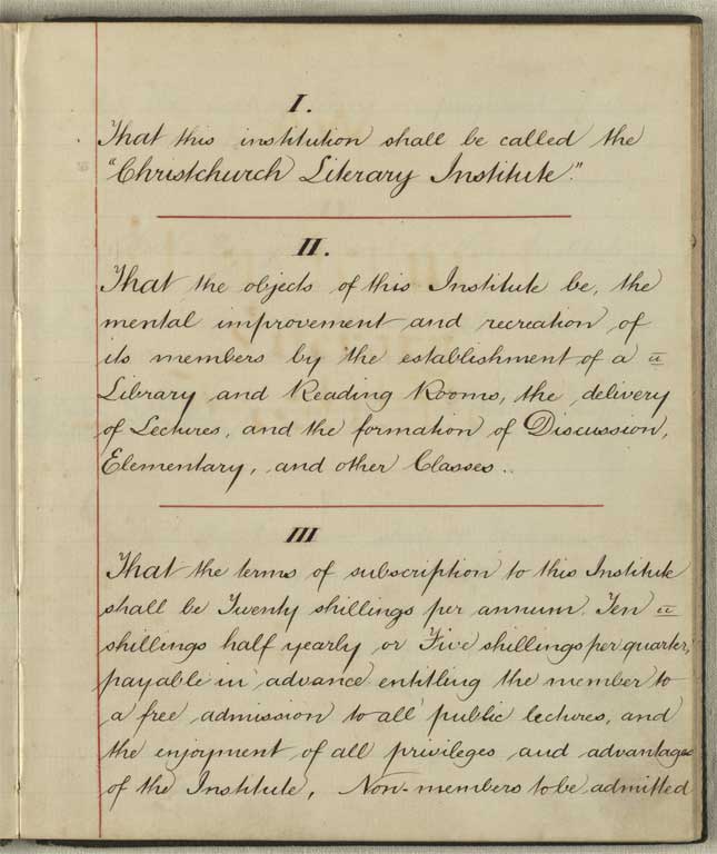 Laws of the Christchurch Literary Institute, January 1868 / Christchurch Mechanics' Institute 1868