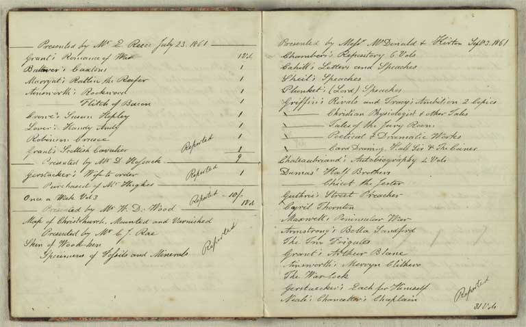 Accessions book, 1861-1871 / Christchurch Mechanics' Institute 1861-1871