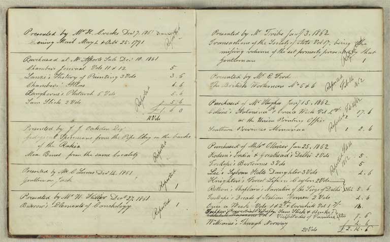 Accessions book, 1861-1871 / Christchurch Mechanics' Institute 1861-1871