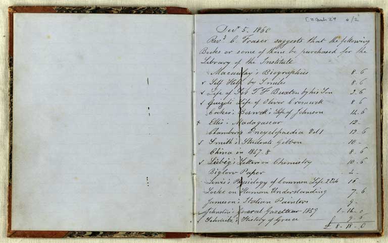 Library suggestions, 1860-1873 / Christchurch Mechanics' Institute 1860-1873