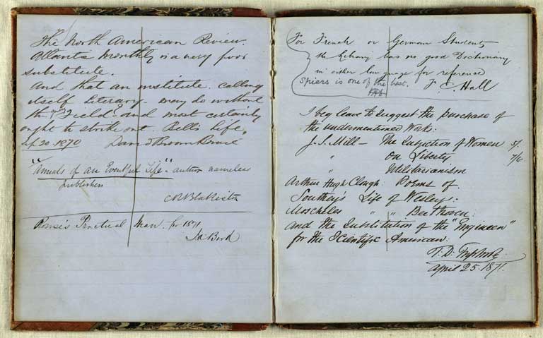 Library suggestions, 1860-1873 / Christchurch Mechanics' Institute 1860-1873