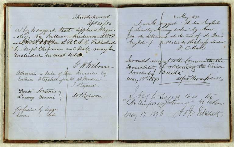 Library suggestions, 1860-1873 / Christchurch Mechanics' Institute 1860-1873