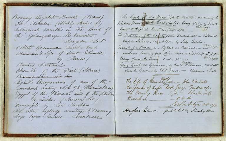 Library suggestions, 1860-1873 / Christchurch Mechanics' Institute 1860-1873