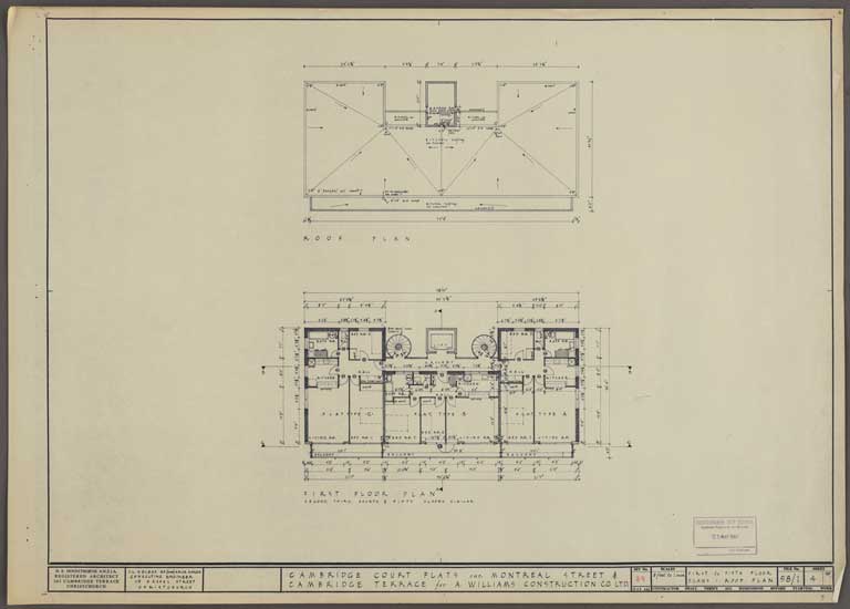 Cambridge Court Flats Cnr Montreal St & Cambridge Terrace. Roof and First Floor Plan 25 May 1962 Image 1 of 2 Cambridge Court Flats Cnr Montreal St & Cambridge Terrace. Roof and First Floor Plan 25 May 1962 Image 1 of 2