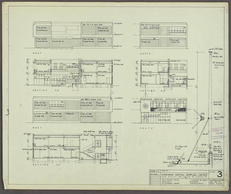 Dominion Dental Supplies Ltd Plans showing East, North, West & South elevations 8 April 1960 Dominion Dental Supplies Ltd Plans showing East, North, West & South elevations 8 April 1960
