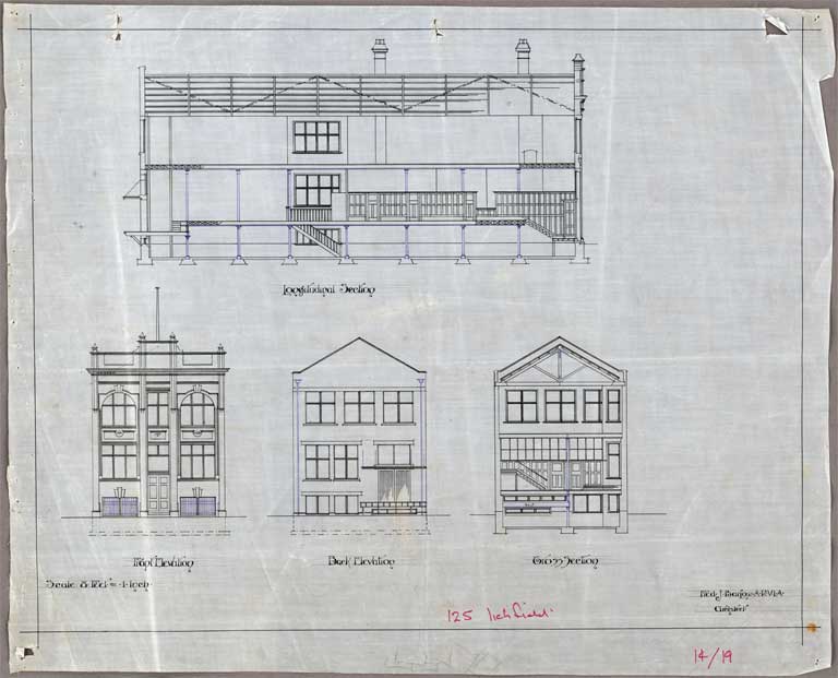 Picture Hall Cathedral Square Christchurch. Elevation, Cross Section & Longitudinal Section 1933? Image 2 of 5 Picture Hall Cathedral Square Christchurch. Elevation, Cross Section & Longitudinal Section 1933? Image 2 of 5