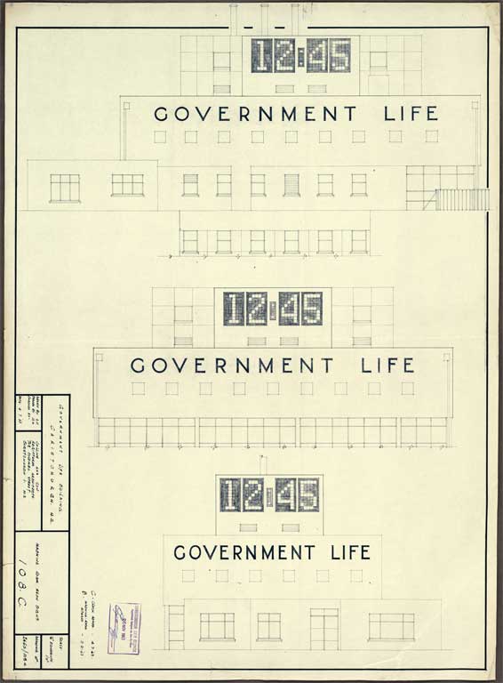 Government Life Building showing clock 12:45 4 July 1963 Image 2 of 3 Government Life Building showing clock 12:45 4 July 1963 Image 2 of 3