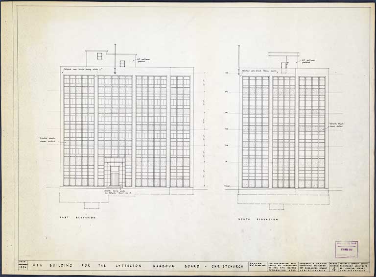 Lyttelton Harbour Board East & West Elevation 1 September 1956 Image 2 of 2 Lyttelton Harbour Board East & West Elevation 1 September 1956 Image 2 of 2