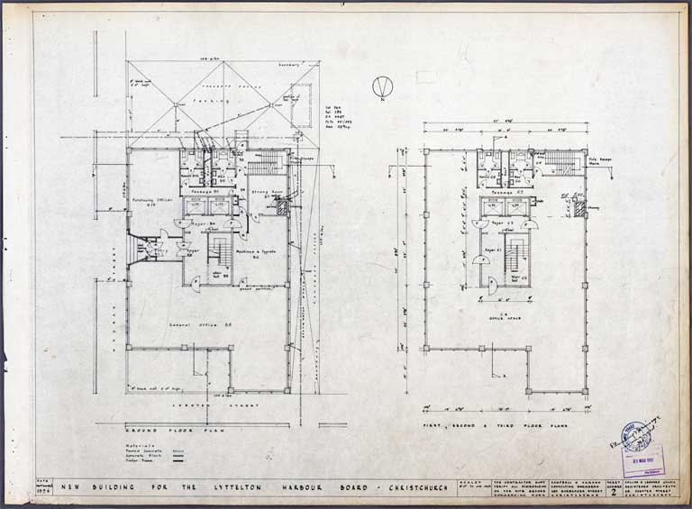 Lyttelton Harbour Board Ground, First, Second & Third Floor Plans 1 September 1956 Image 1 of 2 Lyttelton Harbour Board Ground, First, Second & Third Floor Plans 1 September 1956 Image 1 of 2