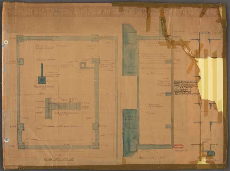 St Elmo Courts Design & Apartments in Reinforced Concrete West End Christchurch. Key Plan of Footings and Columns 25 September 1929 Image 17 of 28 St Elmo Courts Design & Apartments in Reinforced Concrete West End Christchurch. Key Plan of Footings and Columns 25 September 1929 Image 17 of 28