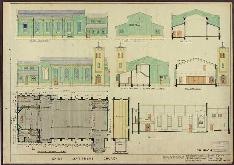 Various angles of Saint Matthews Church including South, East, North & West Elevation 30 July 1958 Image 1 of 12 Various angles of Saint Matthews Church including South, East, North & West Elevation 30 July 1958 Image 1 of 12