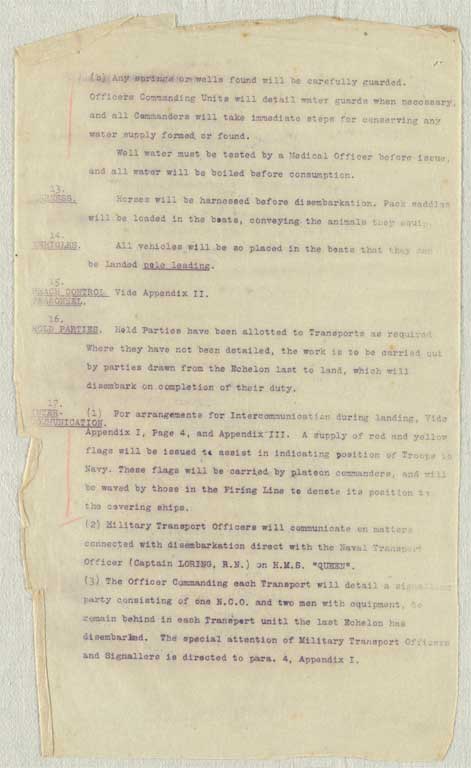 Gallipoli campaign : operation and transport orders, memoranda and other papers issued to the Canterbury Infantry Battalion at Lemnos, January-September 1915 