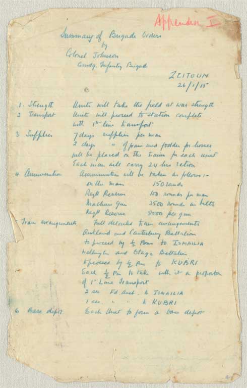 Gallipoli campaign : operation and transport orders, memoranda and other papers issued to the Canterbury Infantry Battalion at Lemnos, January-September 1915 Gallipoli campaign : operation and transport orders, memoranda and other papers issued to the Canterbury Infantry Battalion at Lemnos, January-September 1915