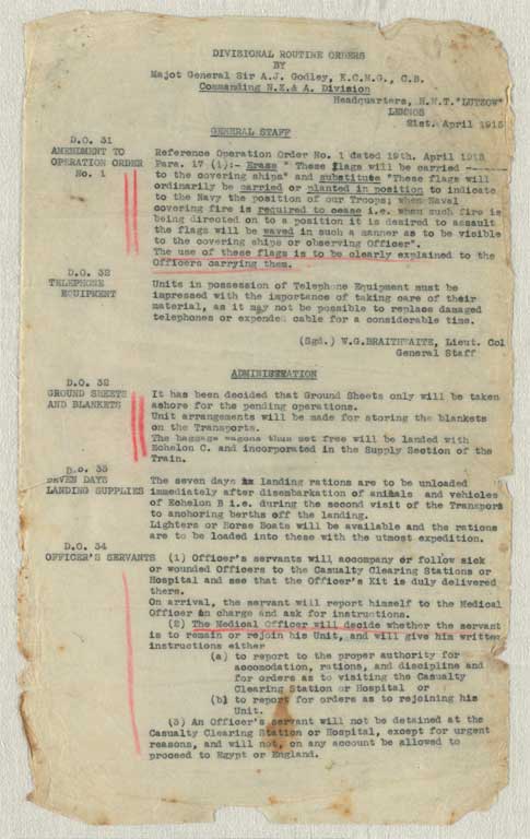 Gallipoli campaign : operation and transport orders, memoranda and other papers issued to the Canterbury Infantry Battalion at Lemnos, January-September 1915 Gallipoli campaign : operation and transport orders, memoranda and other papers issued to the Canterbury Infantry Battalion at Lemnos, January-September 1915