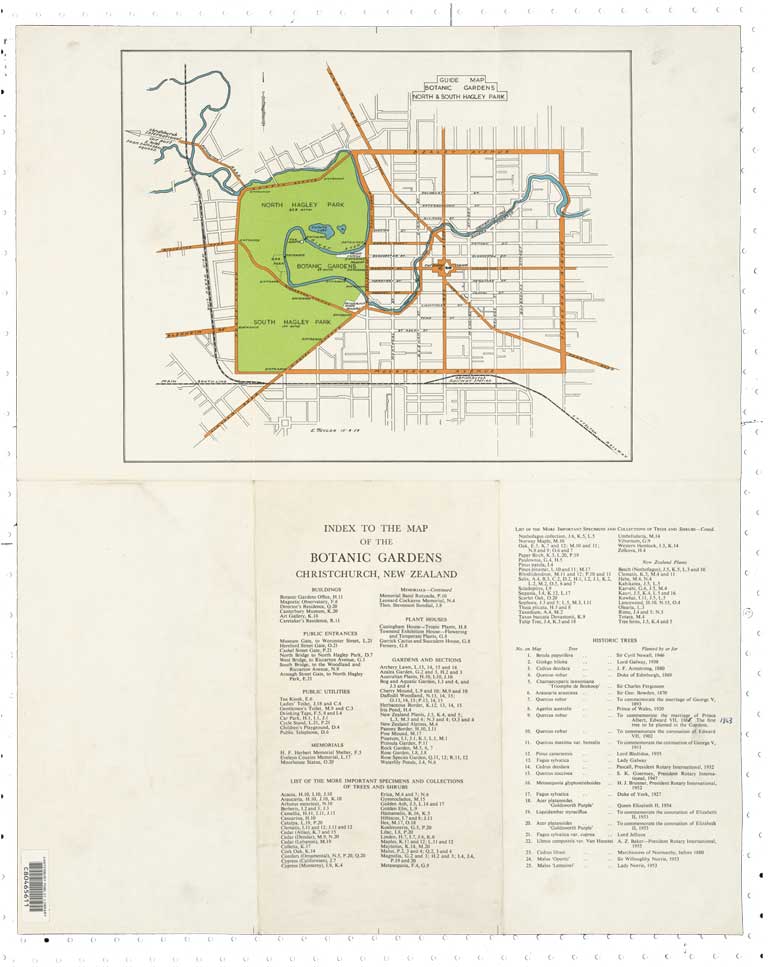 Botanic Gardens, Christchurch, New Zealand : key plan. [1958] Image 2 of 2