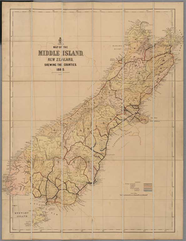 Map of the Middle Island, New Zealand, shewing the counties 1880 Map of the Middle Island, New Zealand, shewing the counties 1880