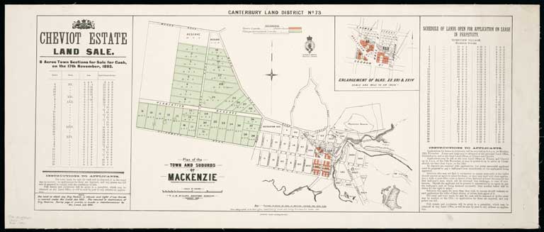 Canterbury Land District. No. 73 : plan of the town and suburbs of Mackenzie. 1893 Canterbury Land District. No. 73 : plan of the town and suburbs of Mackenzie. 1893