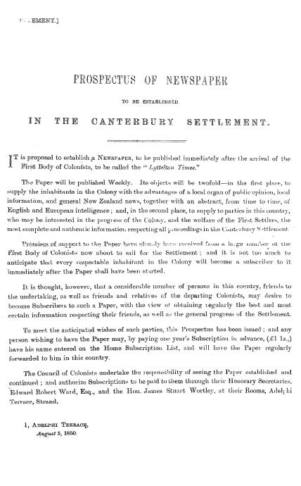 Lyttelton Times Prospectus