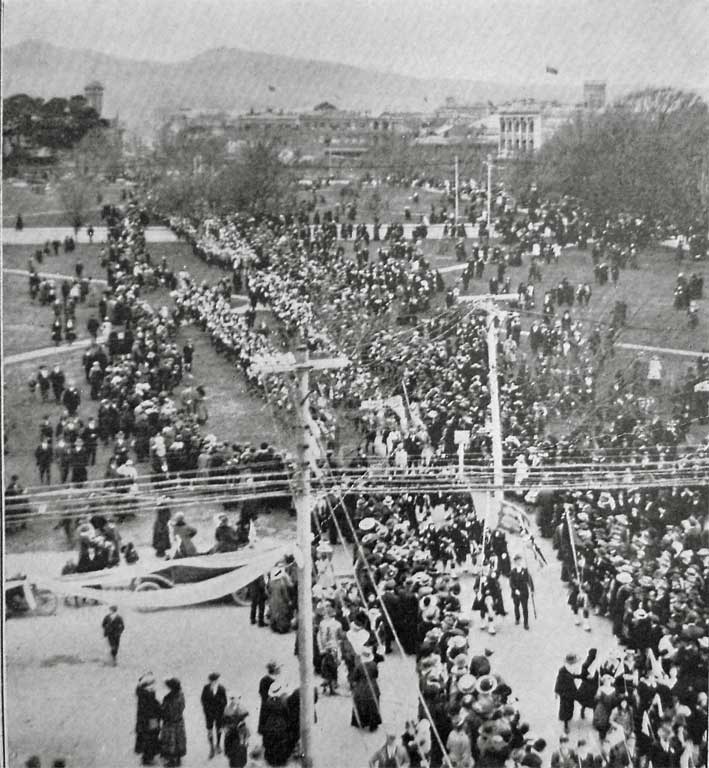 At the end of the procession: marching through Latimer Square.