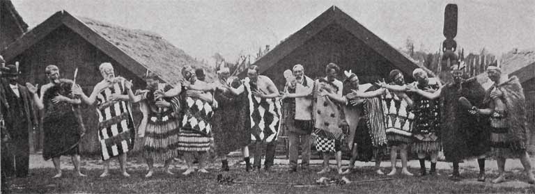 The haka by the Pakeha-Maoris led by Dr. Buck. The haka by the Pakeha-Maoris led by Dr. Buck.
