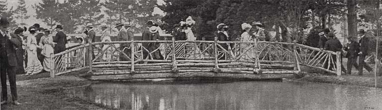 Crossing the bridge to the tea house. Crossing the bridge to the tea house.