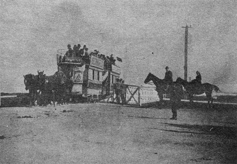 A double-decker horse tram crossing the original Seaview Road bridge on the way to Christchurch A double-decker horse tram crossing the original Seaview Road bridge on the way to Christchurch