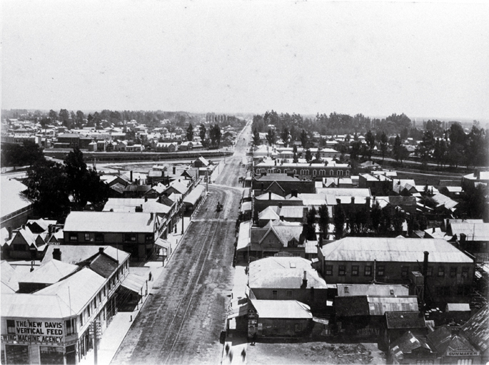 Christchurch from the Cathedral tower, showing Colombo Street and Market (Victoria) Square Christchurch from the Cathedral tower, showing Colombo Street and Market (Victoria) Square