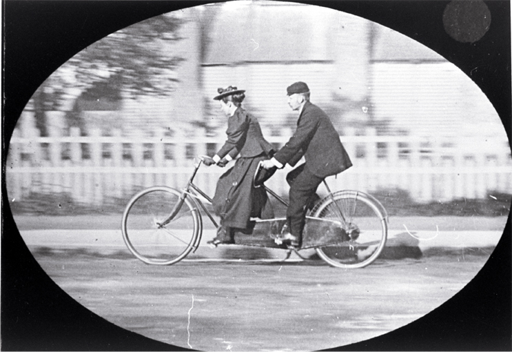 Mr & Mrs Preece on a tandem, trip to Dunedin Mr & Mrs Preece on a tandem, trip to Dunedin