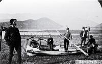 Cyclists on a trip to Akaroa, at Barry's Bay [slide] [1886]
