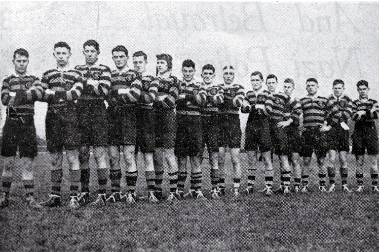 Christ's College rugby team line-up : shown before the annual School-College rugby match. Christ's College rugby team line-up : shown before the annual School-College rugby match.