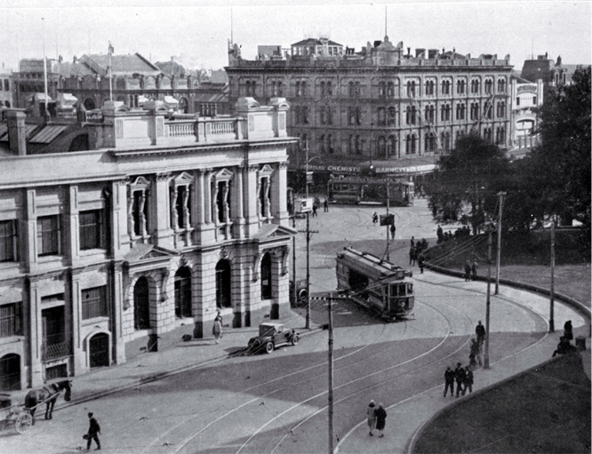 Cathedral Square, Christchurch, showing Dalgety's building and the United Service Hotel Cathedral Square, Christchurch, showing Dalgety's building and the United Service Hotel