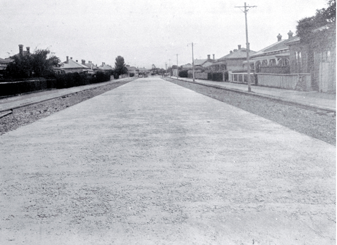 Mowbray Street, Waltham, reconstruction : view looking west between entrance to Railway Goods Yard and Falsgrave Street. Mowbray Street, Waltham, reconstruction : view looking west between entrance to Railway Goods Yard and Falsgrave Street.