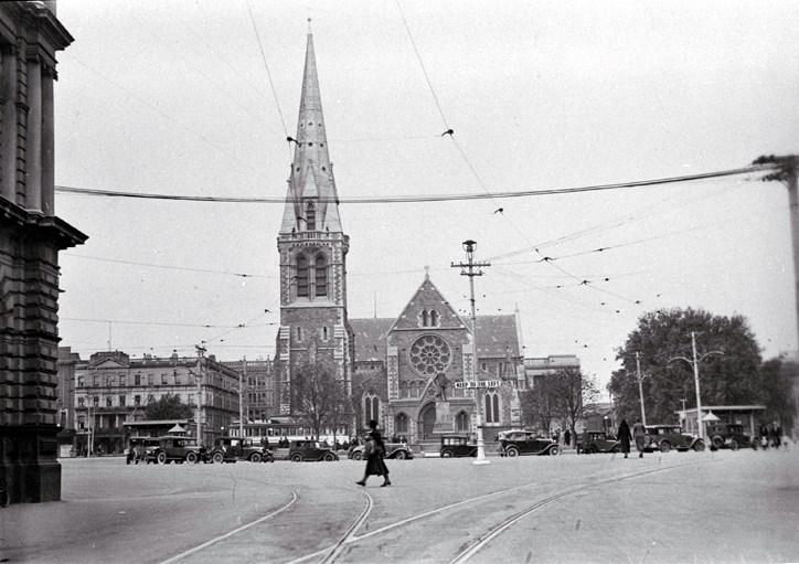 A view of Cathedral Square from Worcester Street : to the left is Warner's Hotel and The Press building. A view of Cathedral Square from Worcester Street : to the left is Warner's Hotel and The Press building.