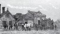 Cobb & Co's coach for Kaiapoi, outside Birdsey's, a restaurant-drinking house) in High Street, Christchurch