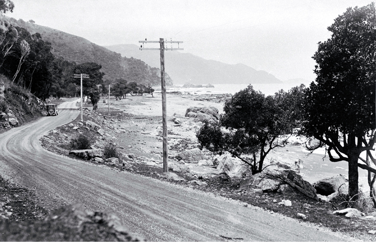 A car tackling the coast road between Oaro and Kaikoura A car tackling the coast road between Oaro and Kaikoura