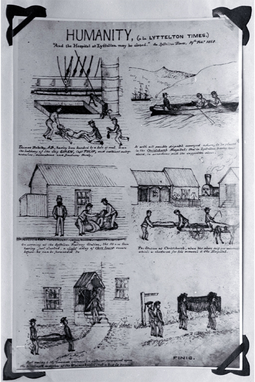 Humanity, and the hospital of Lyttelton may be closed : the problems of transporting a patient to Christchurch are illustrated. Humanity, and the hospital of Lyttelton may be closed : the problems of transporting a patient to Christchurch are illustrated.