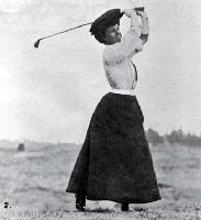 Miss Roberts in full swing on the Shirley Links in the Christchurch Golf Club's Easter Tournament [Apr. 1908]