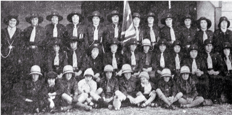 Rakaia Girl Guide and Brownie (in the white hats) packs in 1933 Rakaia Girl Guide and Brownie (in the white hats) packs in 1933
