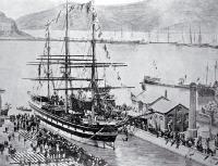 Lyttelton Harbour, showing sailing ship
[ca. 1921]