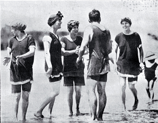 A group of young bathers in bathing costumes in the surf at Sumner beach on the Anniversary Day of Christchurch A group of young bathers in bathing costumes in the surf at Sumner beach on the Anniversary Day of Christchurch