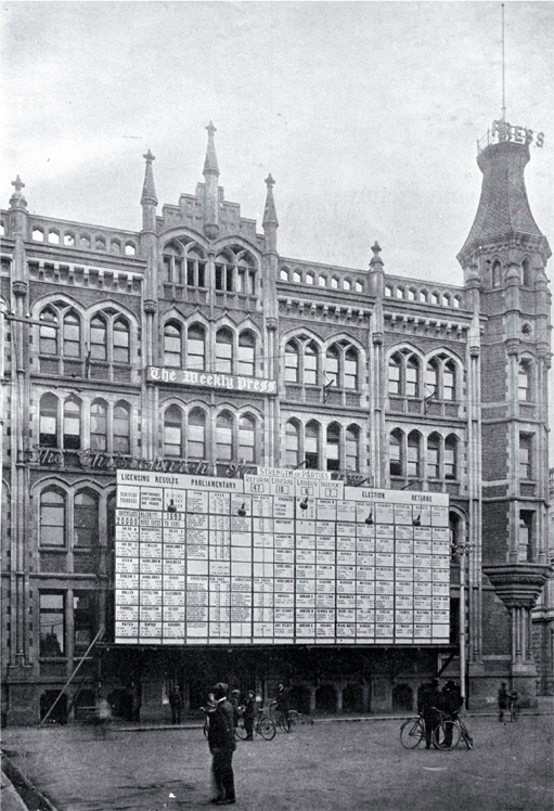 The results of the general election of 1919, posted outside the Press Co. Building, Cathedral Square, Christchurch The results of the general election of 1919, posted outside the Press Co. Building, Cathedral Square, Christchurch