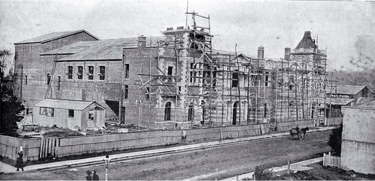 Construction of the Agricultural and Industrial Hall (later the City Municipal Chambers) in Manchester Street Construction of the Agricultural and Industrial Hall (later the City Municipal Chambers) in Manchester Street