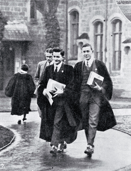 Undergraduate students in gowns in the quadrangle on their way to lecture rooms, Canterbury College Undergraduate students in gowns in the quadrangle on their way to lecture rooms, Canterbury College