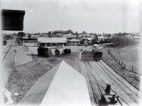 Rail junction of the main north line & the Oxford line at Rangiora, North Canterbury, with the town at centre